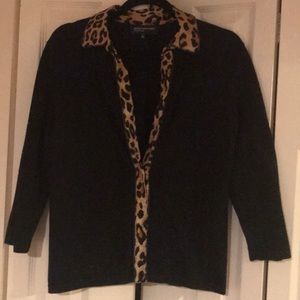 Black sweater with leopard collar button down